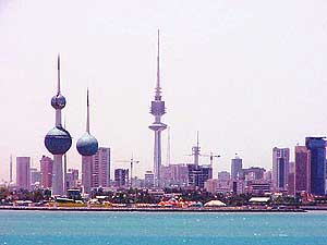 Kuwait: Skyline of Kuwait City with the water towers