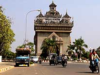 Laos: ’Patuxai’ in Vientiane, the Laotian replica of the French ’Arc de Triomphe’ in Paris