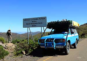 Lesotho: On the 8'638 ft. high Blue Mountain Pass with Lesothan shepherd