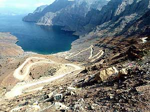 Oman/Musandam: View to the bay Khor an-Najd, southeast of Khasab