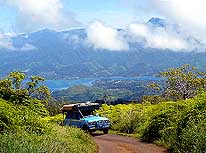 Tahiti/French Polynesia - 'Climbing' the Taravao-Plateau on Tahiti-Iti (Taiarapu). In the background the main island Tahiti-Nui
