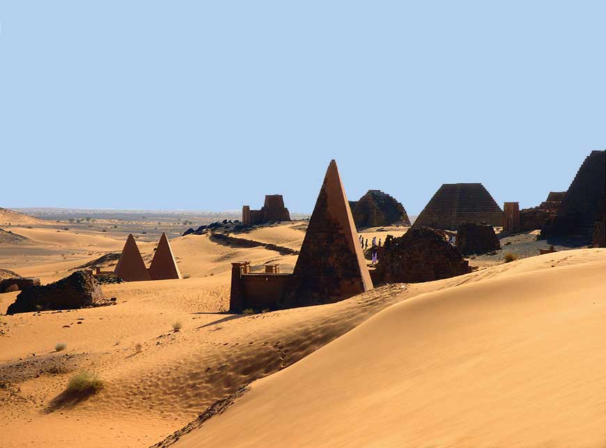 Sudan/Meroë (Bagrawiyah): Pyramid-shaped tombs about 125 miles [200km] northeast of Khartoum